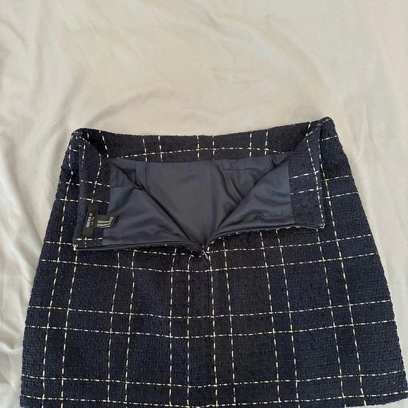 Forever 21 Windowpane Plaid Mini Skirt Sz 8 Tweed Blue Metallic Tinsel Academia - Picture 5 of 5